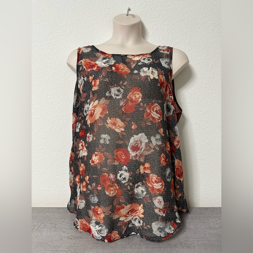 Women’s Plus Size Bobeau Floral Sleeveless Top Black and Rust 3X